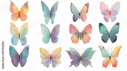 Colorful butterflies on white background.