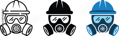 Industrial respirator and hard hat icons for hazard protection and occupational safety compliance