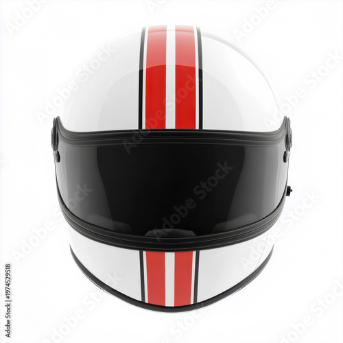 Weißer Motorradhelm mit roten Streifen, Motorsport Helm, freigestellt vor weißem Hintergrund, Generative AI