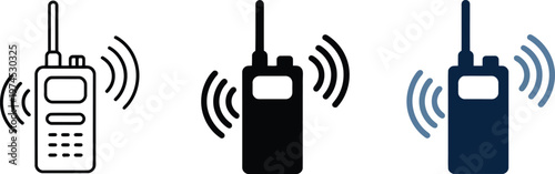 walkie talkie line icon, radio communication device, portable two way talk symbol