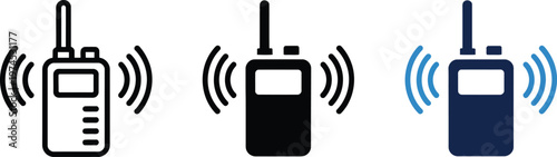 walkie talkie line icon, radio communication device, portable two way talk symbol