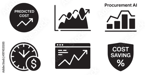 Procurement ai and cost saving icons with predicted expense charts for financial management.