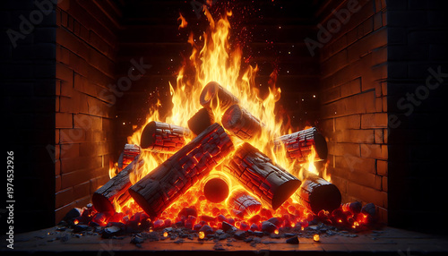 fire in the fireplace