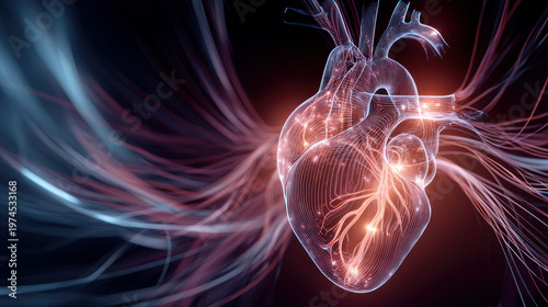 Human heart hologram user interface screen infographic, Artificial intelligence AI assistance with, Medical healthcare technology concept of doctor surgeon holding human heart, futuristic