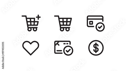 Ecommerce Icons for Online Shopping, Digital Payment Wallet, and Secure Checkout Transaction Symbols