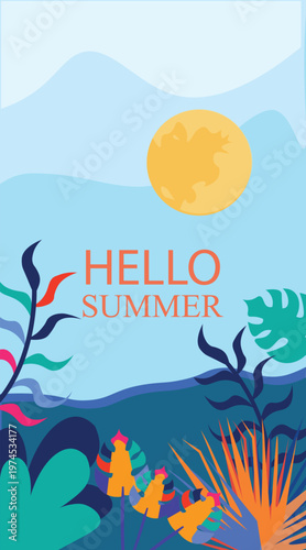 Print vibrant Summer Tropical Beach Landscape  mobile wallpaper featuring beach landscapes, palm trees, ocean waves.