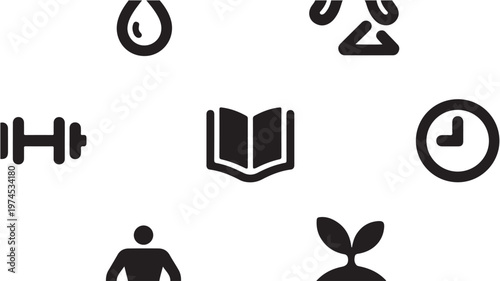 Wellness and Productivity Icon Set for Fitness Education and Personal Growth Concepts