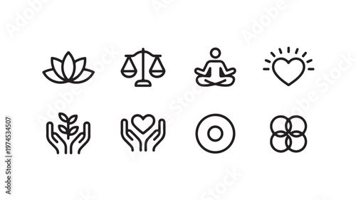 Wellness and Harmony Line Icon Set for Holistic Health and Balance