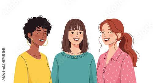 Diverse group of women friends laughing and smiling together, celebrating friendship and happiness.
