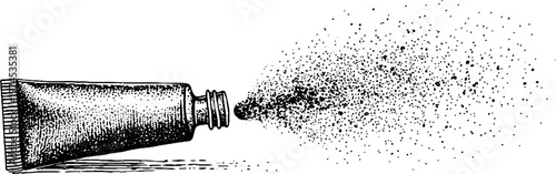 Tube spraying particles across white background illustration