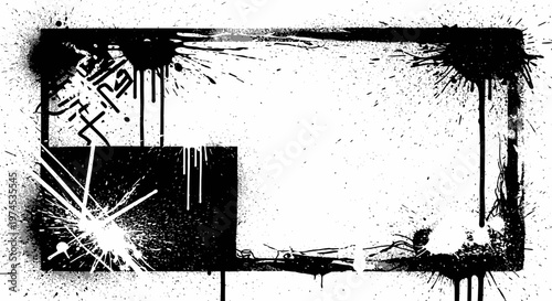 Abstract Grunge Spray Paint Frame Border with Splatters and Drips