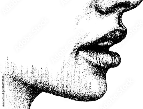 Female mouth and jawline close up in stippled profile view