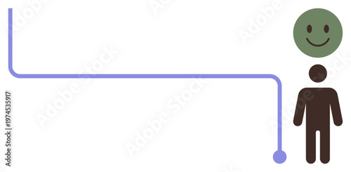 Mental health, communication, happiness, human connection, social interaction, emotional expression. A person icon beside a happy face connected by a line. Happiness and communication concept