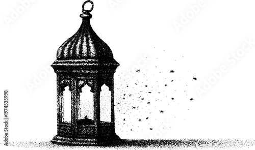 Decorative lantern releasing scattered star shaped particles