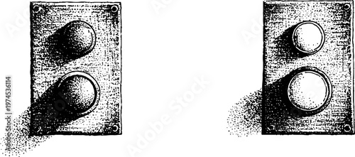 Two rotary switch plates with cast shadows on white background