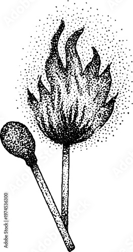 Pair matches with one burning on white background portrait