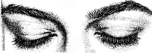 Closed eyes with detailed lashes and textured eyebrow study