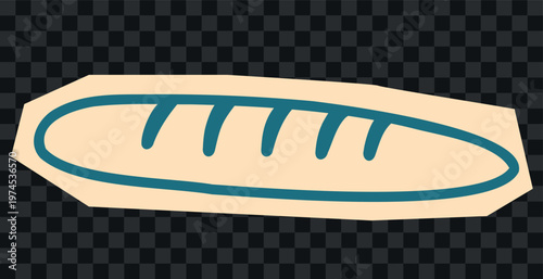 Hand drawn baguette icon in Mediterranean style on transparent background