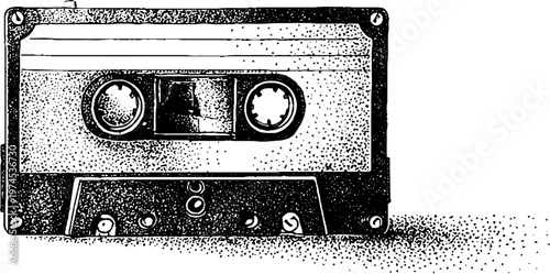 Cassette tape lying with shadow on white surface isolated illustrated