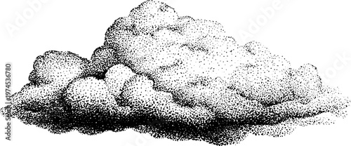 Large cumulus cloud formation rendered with stippled shading