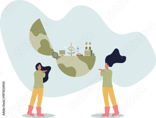 Eco friendly sustainable, People help take care and make this world a better place.person's life situation and his activities.