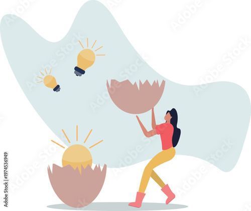 New creative idea, innovation or solution for business, entrepreneurship or startup idea, creation or discovery concept.person's life situation and his activities.