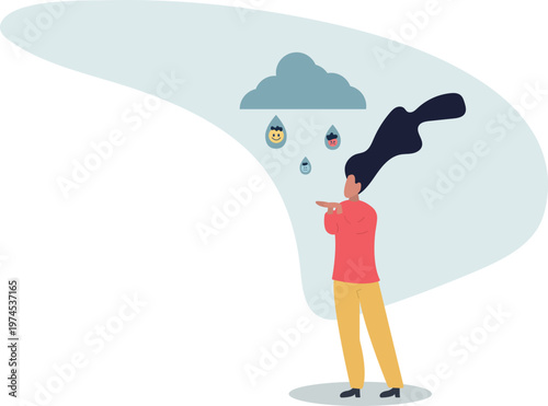 Emotions and weather as unpredictable feelings impact .flat vector illustration.person's life situation and his activities.