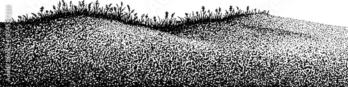 Grass covered hill formed by stipple dots on white background