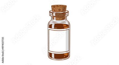 Vintage Glass Bottle with Cork Stopper, Empty Label