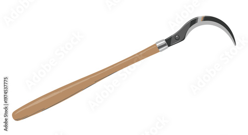 Traditional Grass Cutting Sickle with Wooden Handle, Agricultural Tool