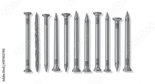 Variety of Metal Fasteners, Nails and Pins for Construction Projects