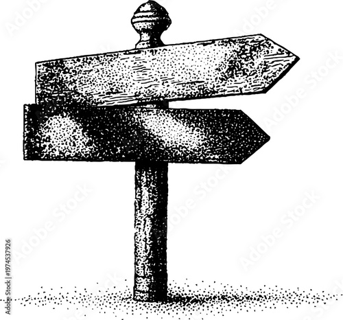 Double directional wooden signboards pointing opposite ways on post