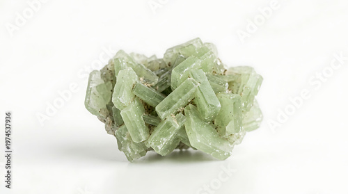 Crystals of Green Aragonite Mineral Formation on White Background
