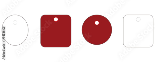 Set of four blank price tags in various shapes, including red and white outlines
