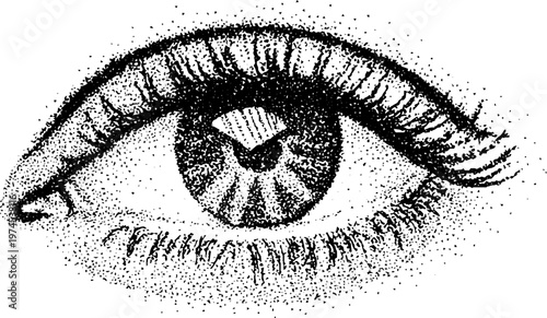 Human eye stippled illustration with pronounced iris detail