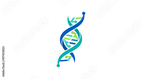 Green Blue DNA Double Helix Structure Symbol on Isolated White Background