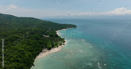 Wallpaper Mural Top view of tropical beach with white sand and trees. Transparent water and corals. Samal Island. Davao, Philippines. Torontodigital.ca