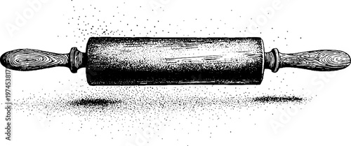 Wooden rolling pin lying horizontally on white surface