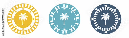 Palm tree icon. Board illustration label design. Design for business. Vector illustration.