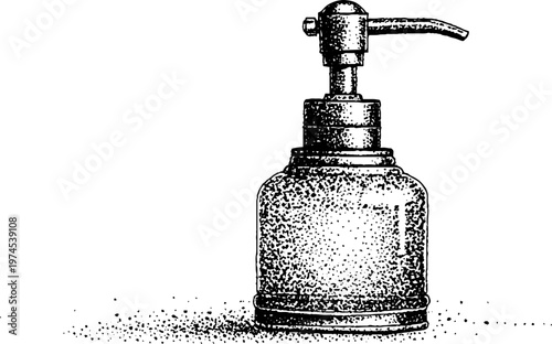 Pump dispenser bottle standing on flat white surface