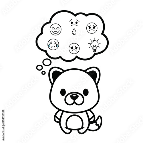 Cute cartoon bear with thought bubble.