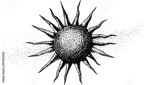 Radiant sun illustration with spiky rays on white background