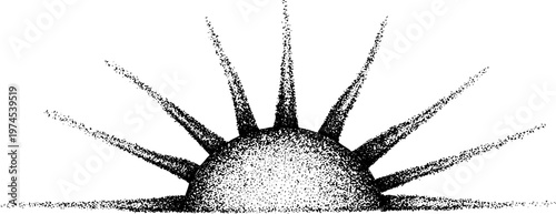 Half sun rising above horizon with stippled shading