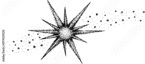 Stippled shooting star traveling across white space