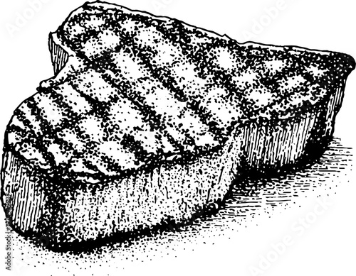 Beef steak grilled with char marks on plain surface engraving
