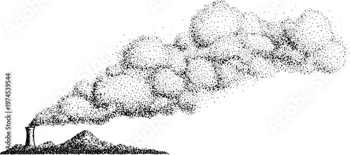 Factory chimney emitting smoke plume across rural landscape