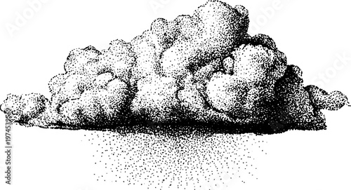 Puffy cloud releasing droplets over flat horizon illustration