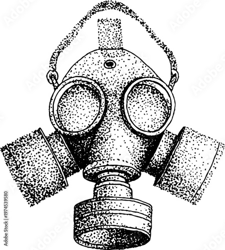 Protective gas mask with dual filters on white background