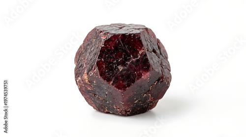 A single deep red garnet gemstone, a crystalline mineral specimen