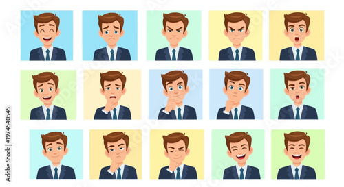 Man's Emotions: Diverse Facial Expressions Collection, Business Man Moods
